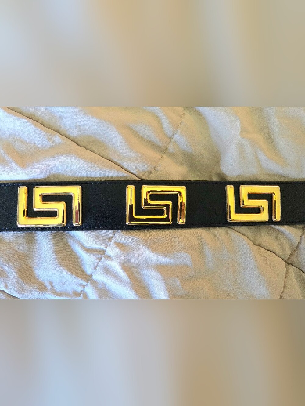 Vtg Y2K Express Compagnie Internationale Genuine Leather Greek Key Belt Black - Picture 16 of 16